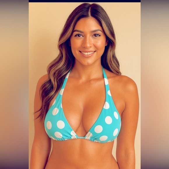 Victoria's Secret Other - Victorias Secret White Polka Dot Halter Bikini Top Turquoise Womens Size Large